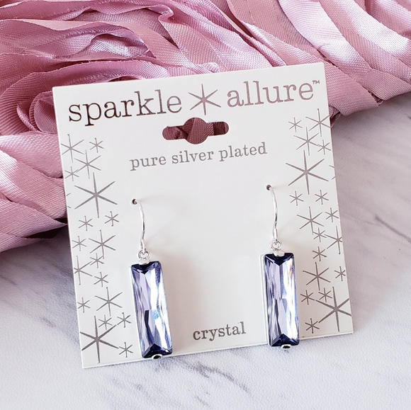 sparkle allure Jewelry - Pure Silver Plated Crystal Rectangle Earrings New